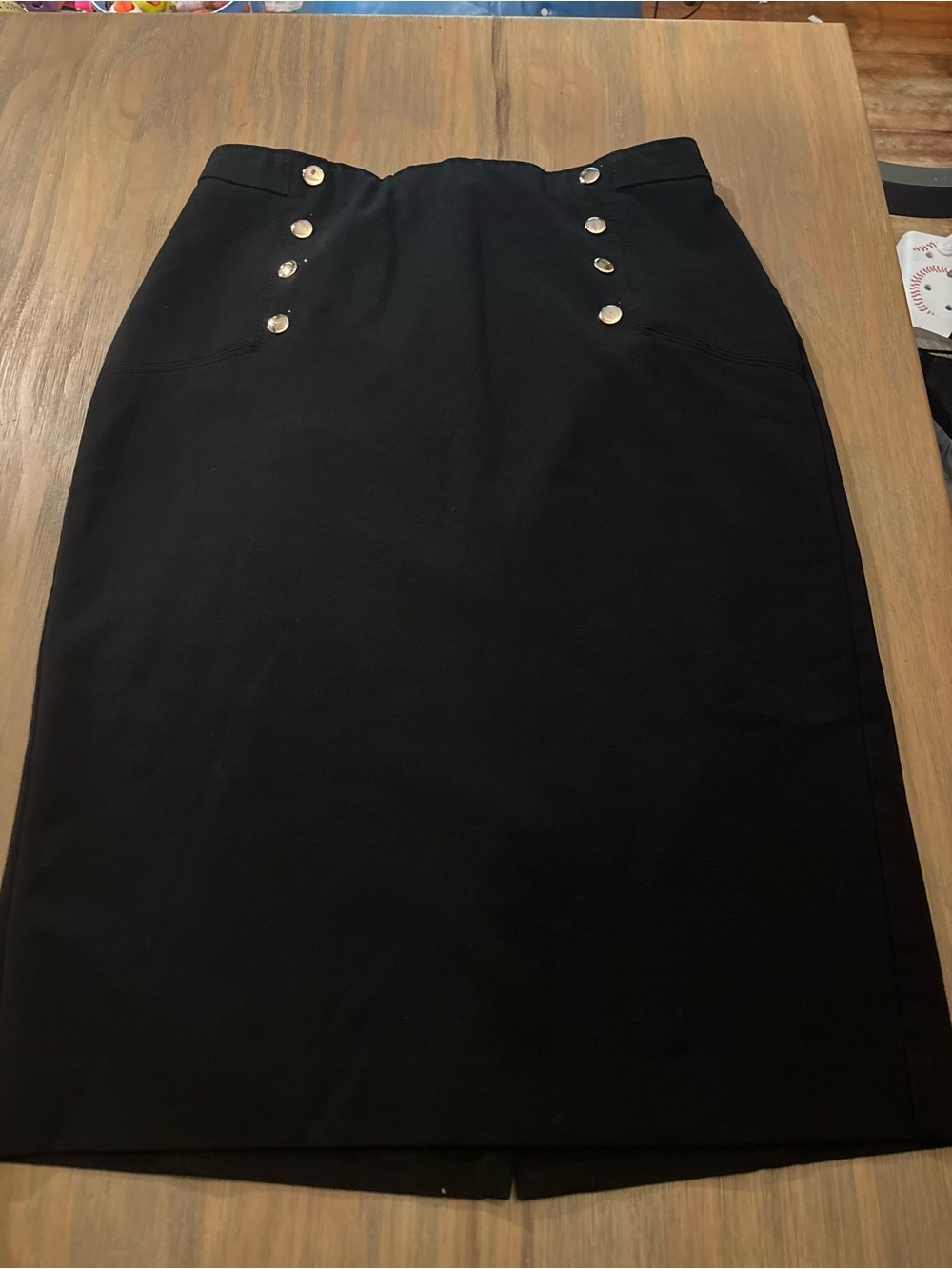 Ann Taylor Black Sailor-Style High-Waist Button Pencil Skirt (25" Length) - Picture 1 of 14